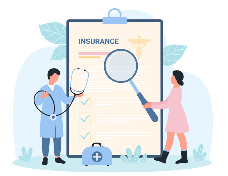 Illustration demonstrating a patients seeking in-network insurance through a doctor
